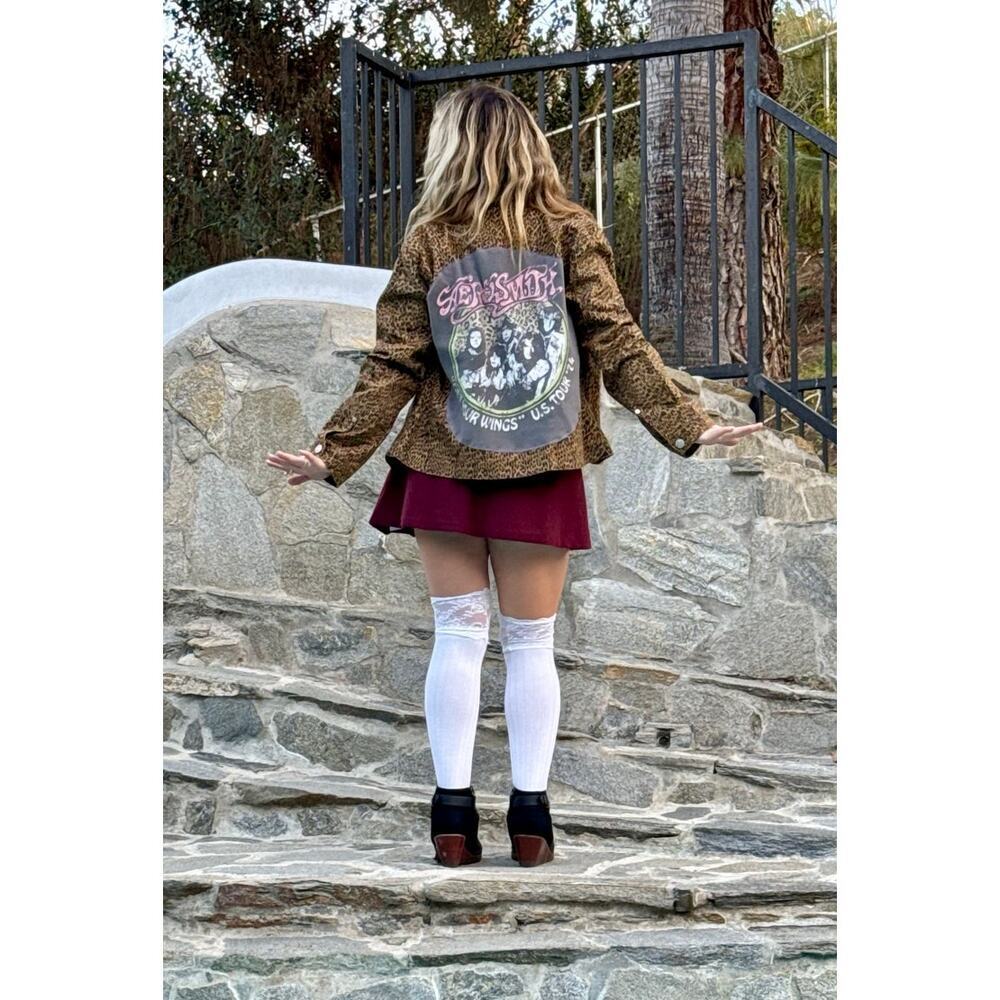 AEROSMITH Leopard Rhinestone Embellished Upcycled Retro Vintage Jacket Size XL